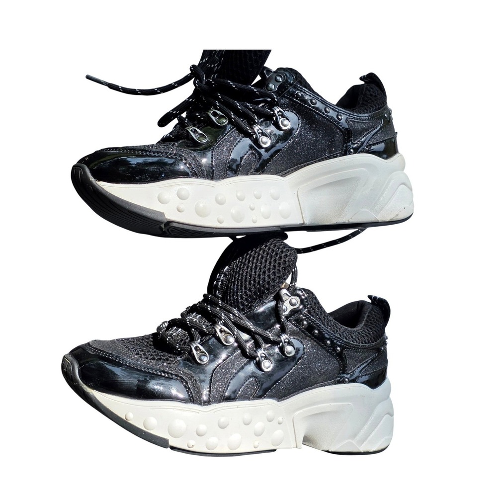 DKNY Chunky‎ Platform retroSneakers Womens 8M Black Patent Glitter
